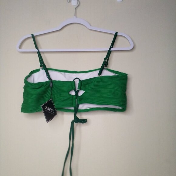 Zaful Swimsuit Bikini Women XL 2 Piece High Rise Ribbed Textured Green - Picture 7 of 16